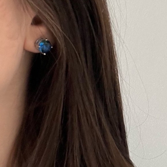 Blue Bicolor Tourmaline Round Stud Post Earrings 925 Sterling Silver 8mm New - Picture 3 of 9